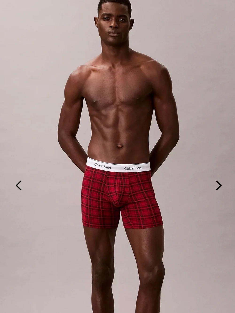 Calvin Klein Red Plaid Stretch Boxer Briefs with Logo Waistband new